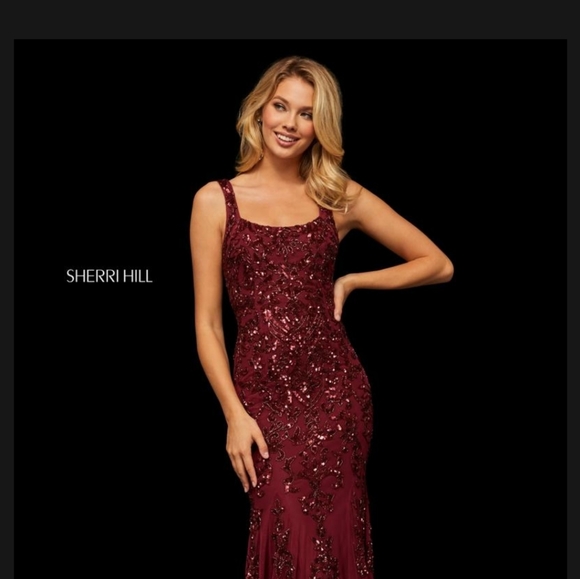 Sherri hill ruby red burgundy wine mermaid pageant prom dress - Picture 3 of 14